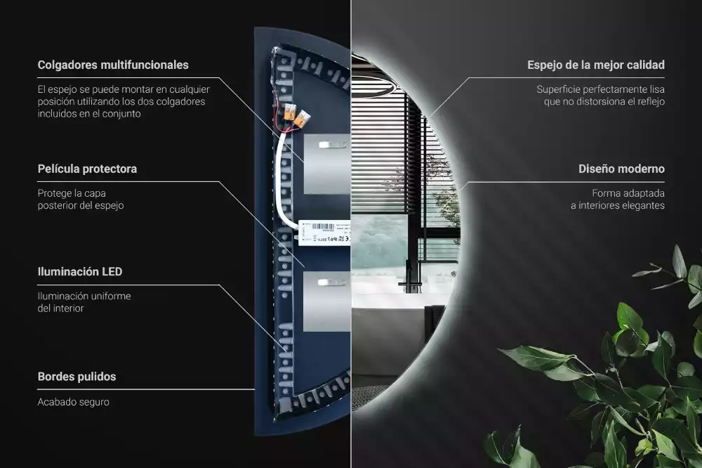 LED půlkruhové zrcadlo stylový doplněk