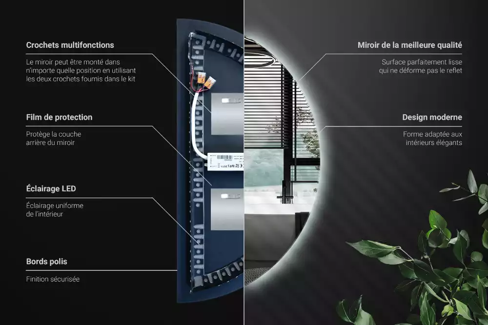 LED půlkruhové zrcadlo stylový doplněk