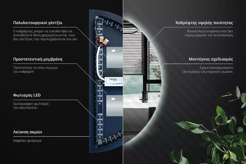 LED půlkruhové zrcadlo stylový doplněk