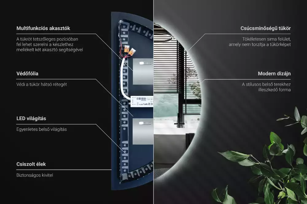 LED půlkruhové zrcadlo stylový doplněk