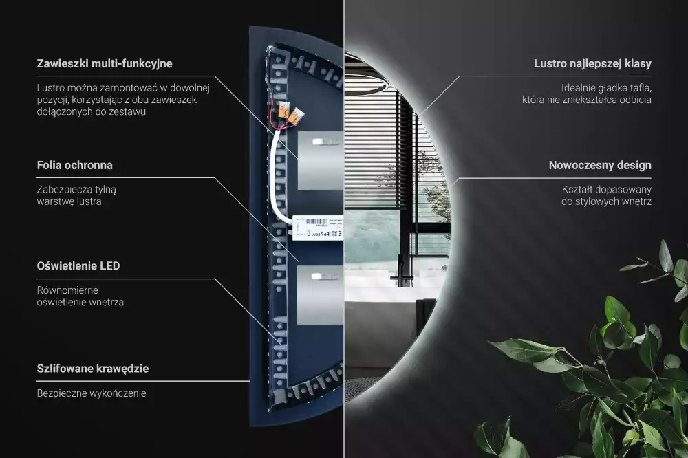 LED půlkruhové zrcadlo stylový doplněk