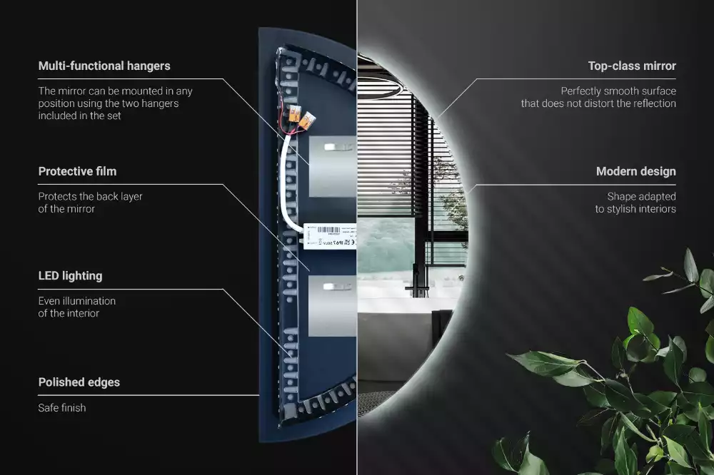 LED půlkruhové zrcadlo stylový doplněk
