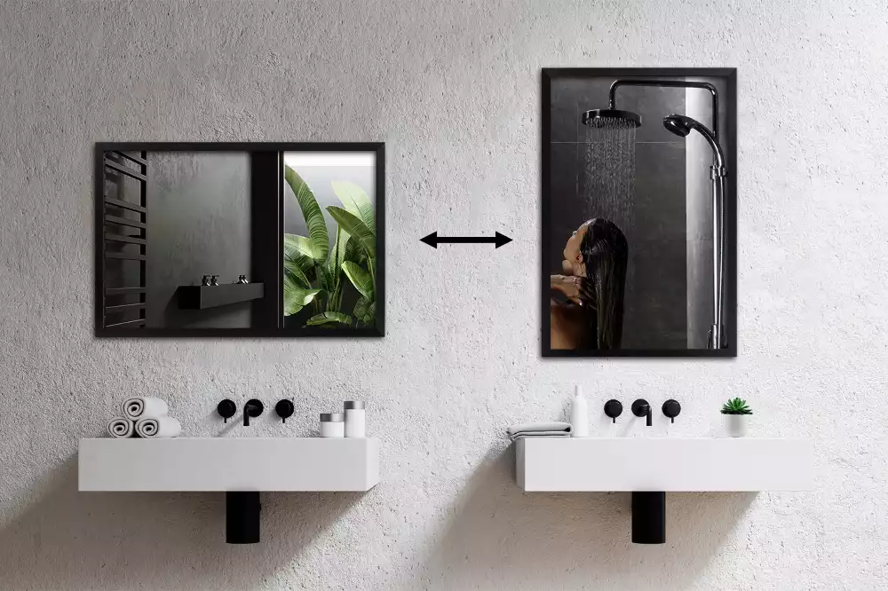 Obdélníkové zrcadlo nástěnné s černým rámem