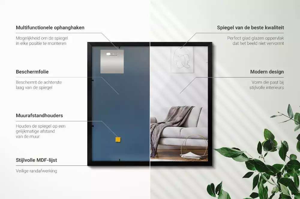 Obdélníkové zrcadlo nástěnné s černým rámem