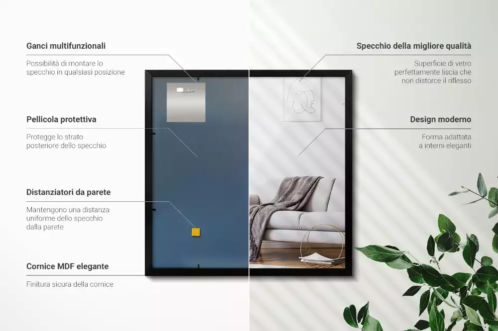 Obdélníkové zrcadlo nástěnné s černým rámem