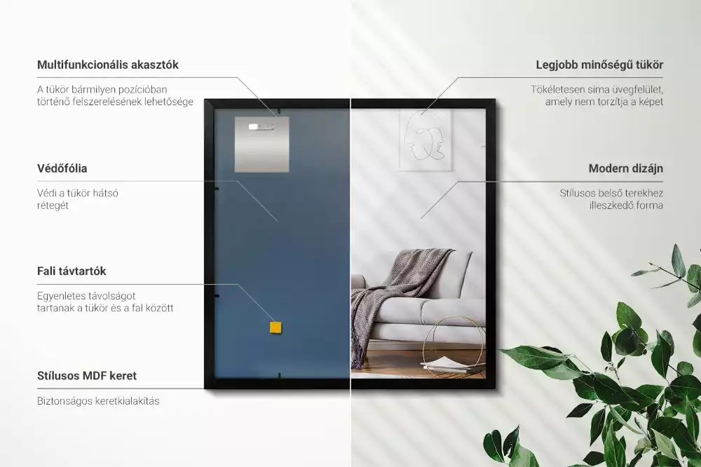 Obdélníkové zrcadlo nástěnné s černým rámem