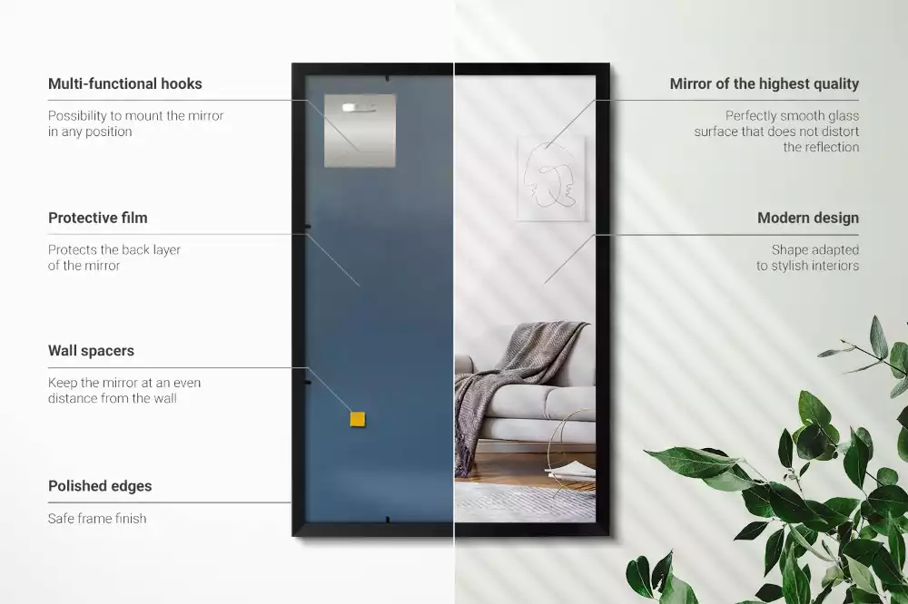 Obdélníkové zrcadlo nástěnné s černým rámem