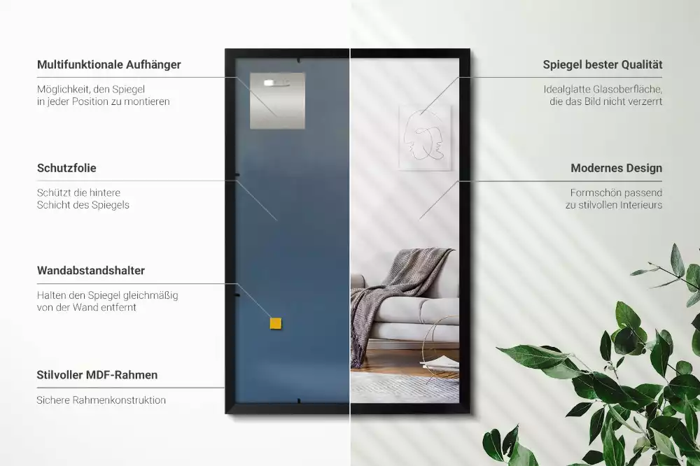 Obdélníkové zrcadlo nástěnné s černým rámem