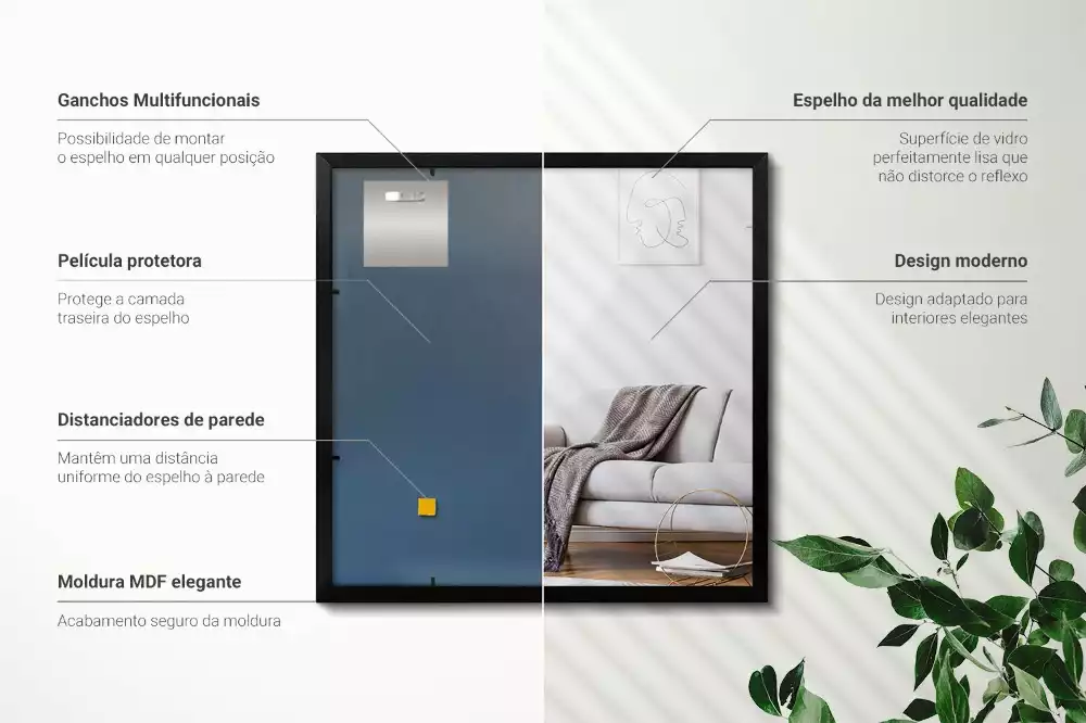 Obdélníkové zrcadlo nástěnné s černým rámem