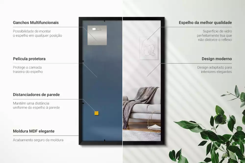 Obdélníkové zrcadlo nástěnné s černým rámem