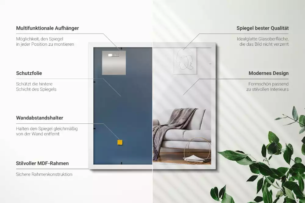 Obdélníkové zrcadlo dekorativní s bílým rámem