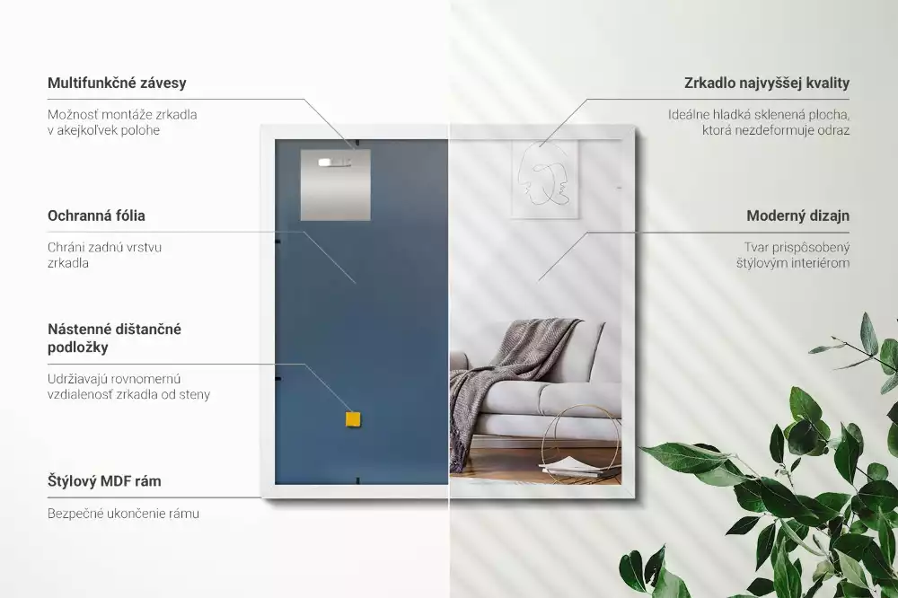 Obdélníkové zrcadlo dekorativní s bílým rámem