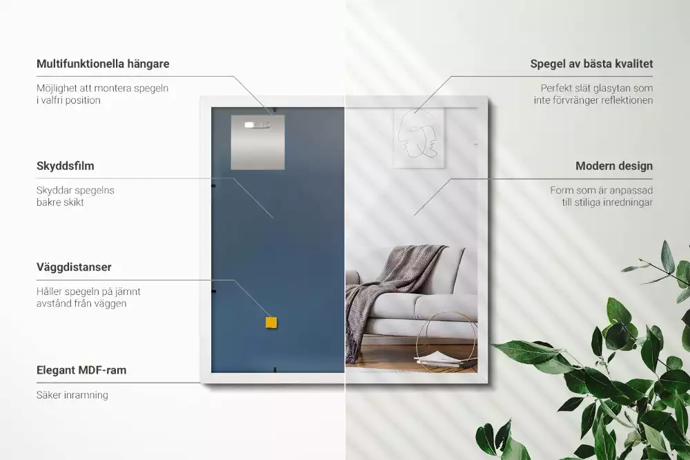 Obdélníkové zrcadlo dekorativní s bílým rámem