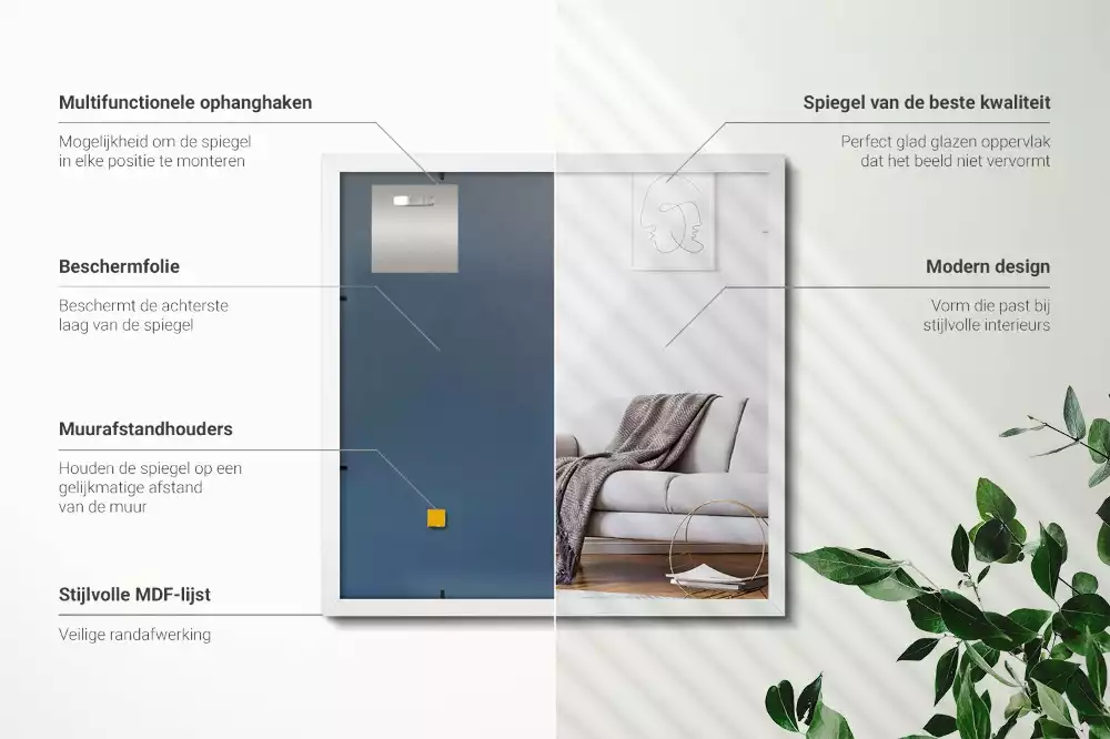 Obdélníkové zrcadlo dekorativní s bílým rámem