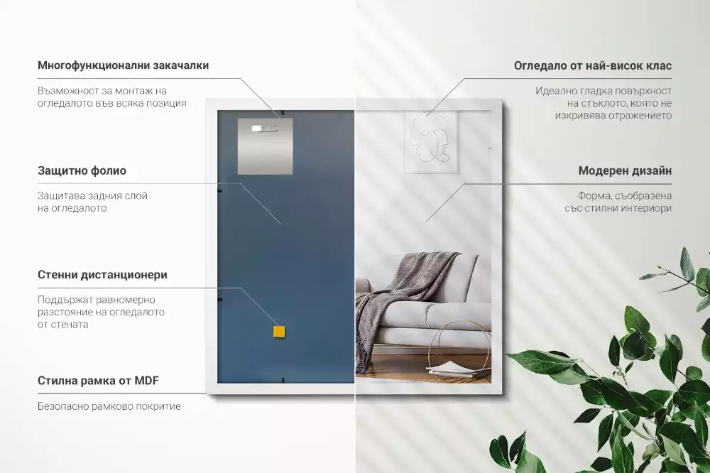 Obdélníkové zrcadlo dekorativní s bílým rámem