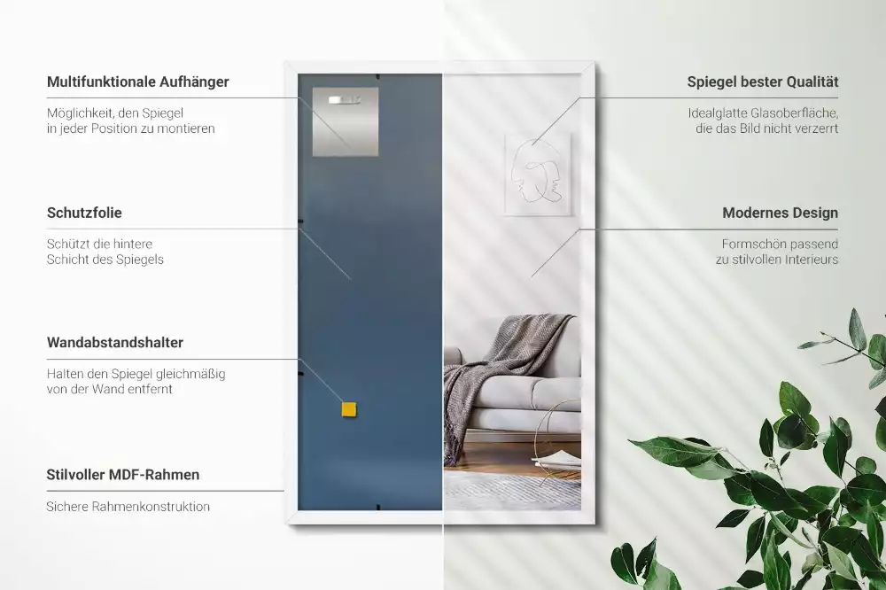 Obdélníkové zrcadlo dekorativní s bílým rámem