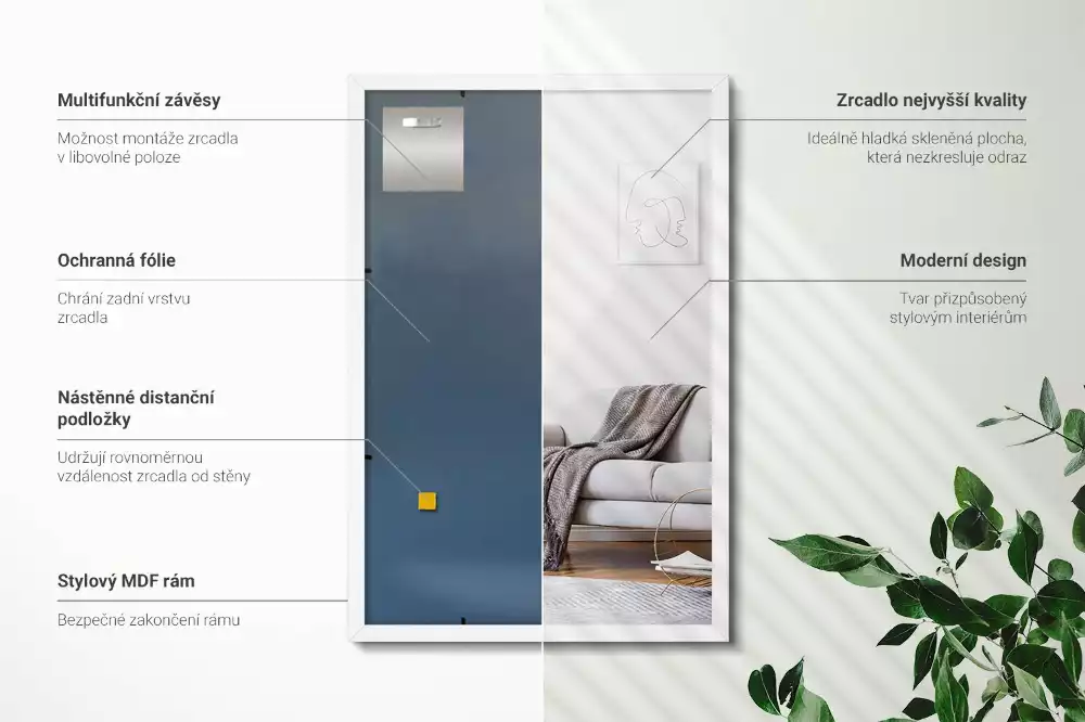 Obdélníkové zrcadlo dekorativní s bílým rámem