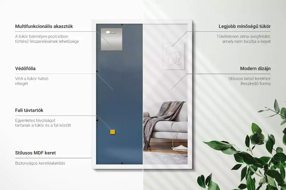 Obdélníkové zrcadlo dekorativní s bílým rámem