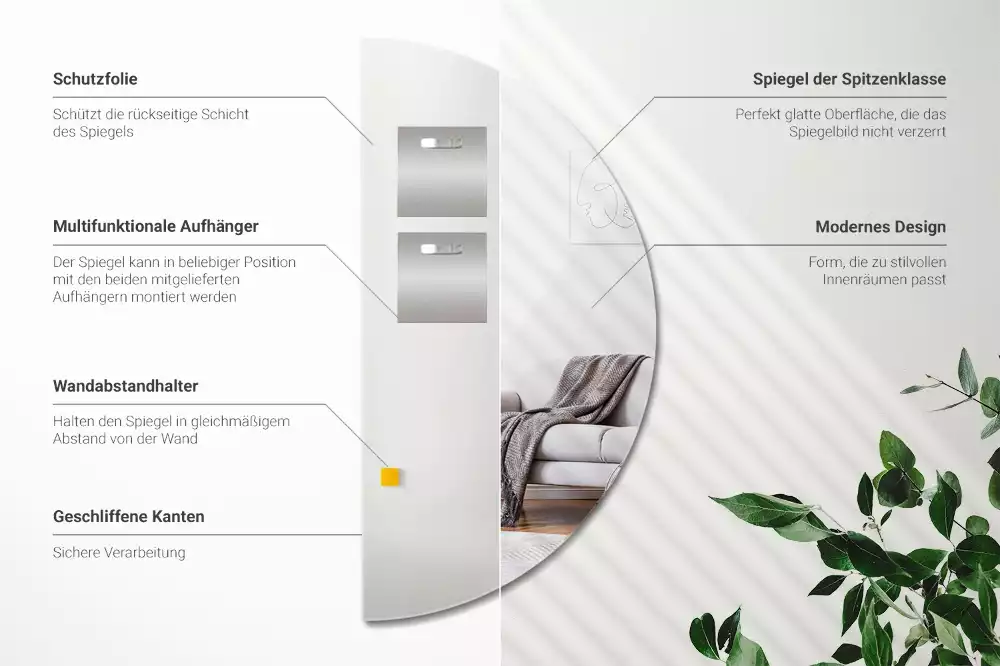 Zrcadlo půlkruhové zavěšení bez rámu