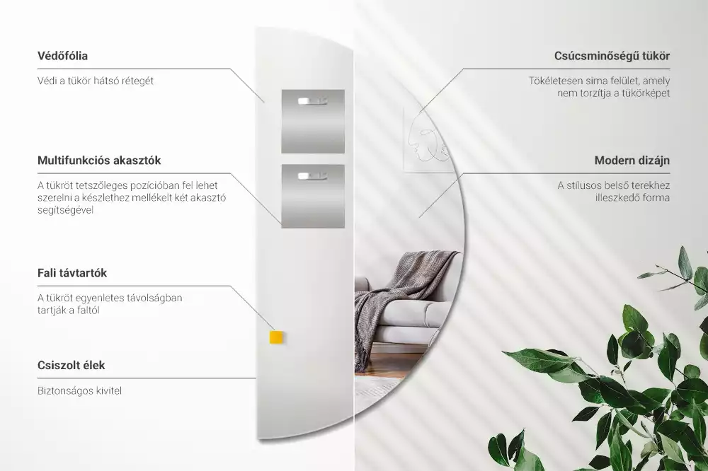 Zrcadlo půlkruhové zavěšení bez rámu