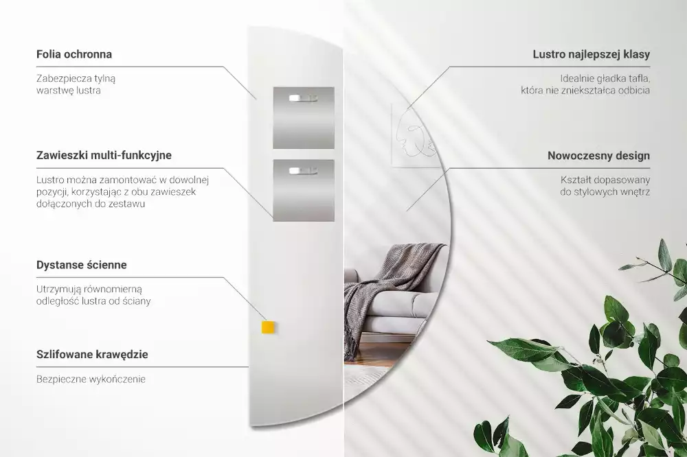 Zrcadlo půlkruhové zavěšení bez rámu