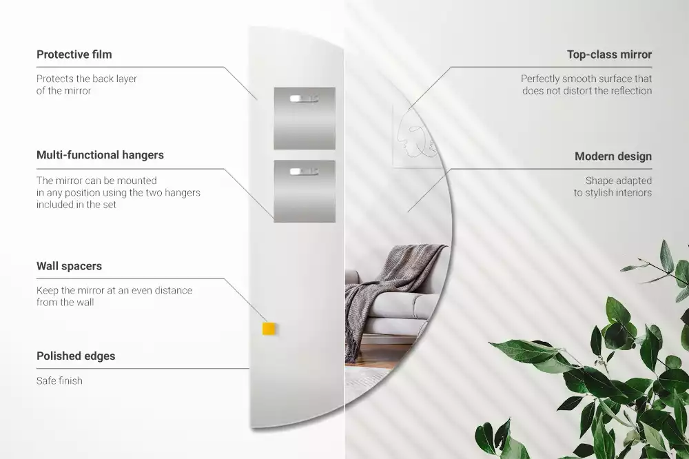 Zrcadlo půlkruhové zavěšení bez rámu