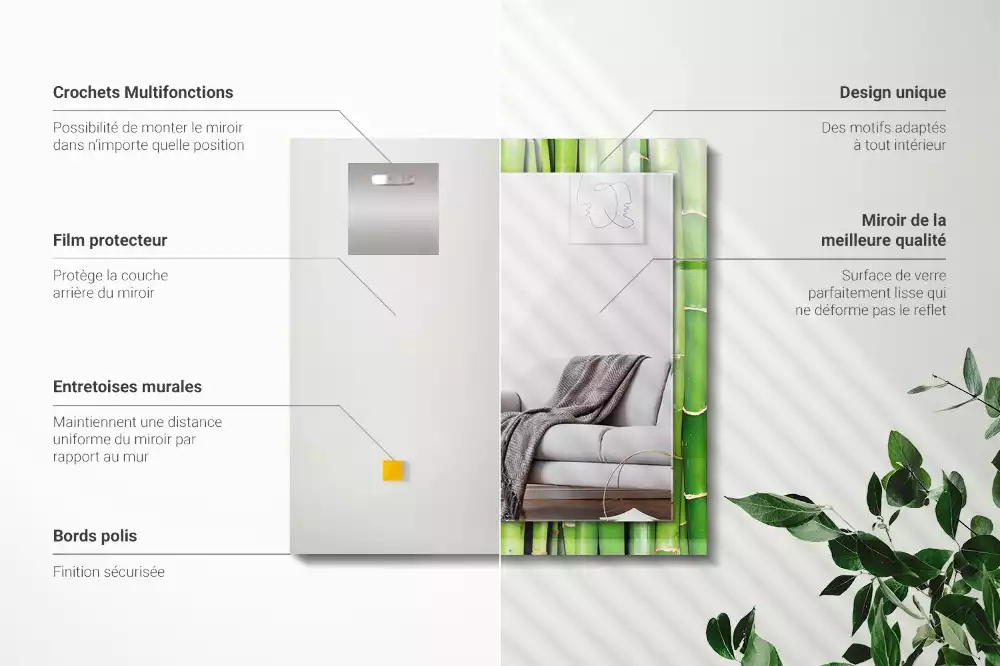 Obdélníkové dekorační zrcadlo Zelené bambusové stonky