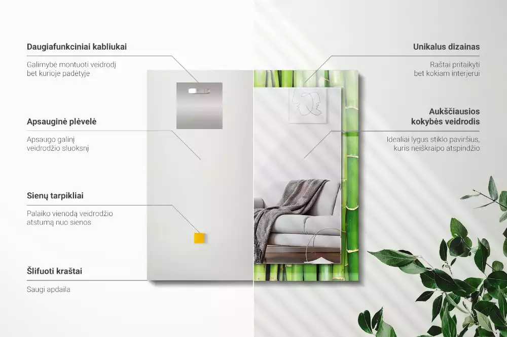 Obdélníkové dekorační zrcadlo Zelené bambusové stonky