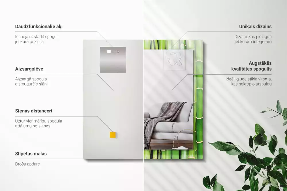 Obdélníkové dekorační zrcadlo Zelené bambusové stonky