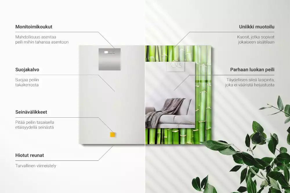 Obdélníkové dekorační zrcadlo Zelené bambusové stonky