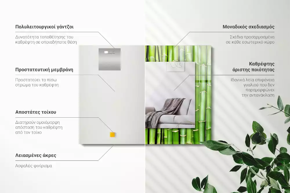 Obdélníkové dekorační zrcadlo Zelené bambusové stonky