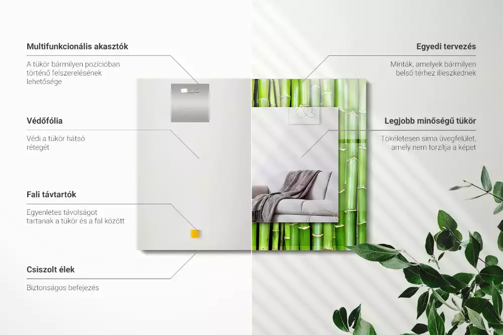 Obdélníkové dekorační zrcadlo Zelené bambusové stonky