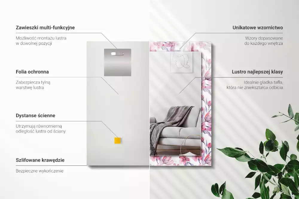 Obdélníkové dekorační zrcadlo Akvarel květiny vzor