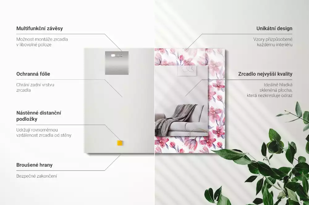 Obdélníkové dekorační zrcadlo Akvarel květiny vzor