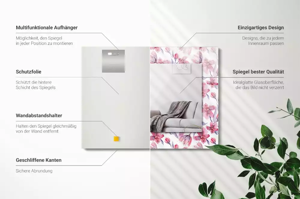 Obdélníkové dekorační zrcadlo Akvarel květiny vzor