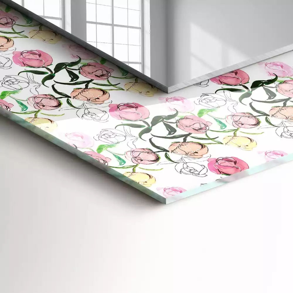 Obdélníkové dekorační zrcadlo květinový vzor