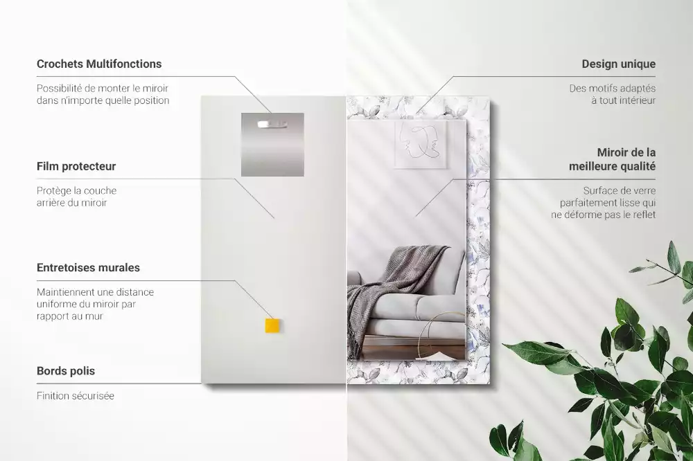 Obdélníkové dekorační zrcadlo Květiny a listy