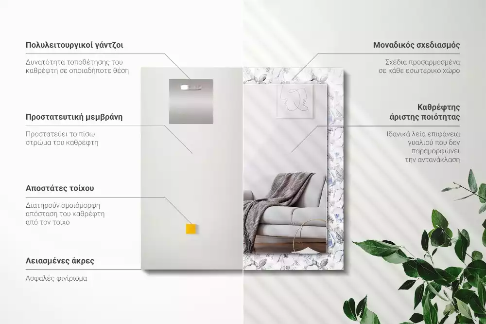 Obdélníkové dekorační zrcadlo Květiny a listy