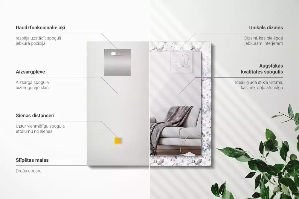 Obdélníkové dekorační zrcadlo Květiny a listy