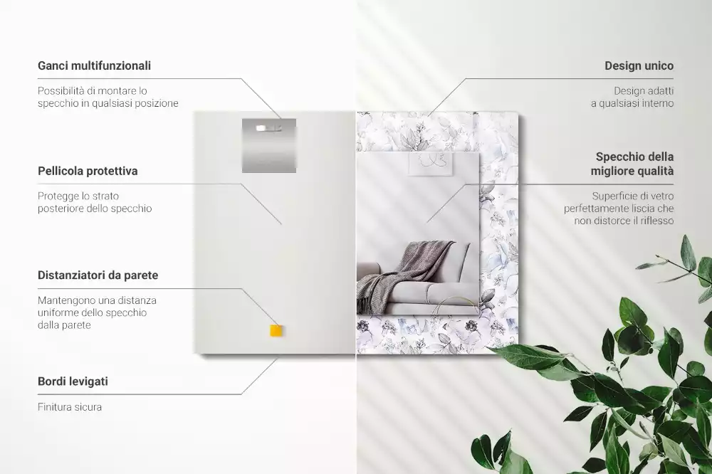 Obdélníkové dekorační zrcadlo Květiny a listy