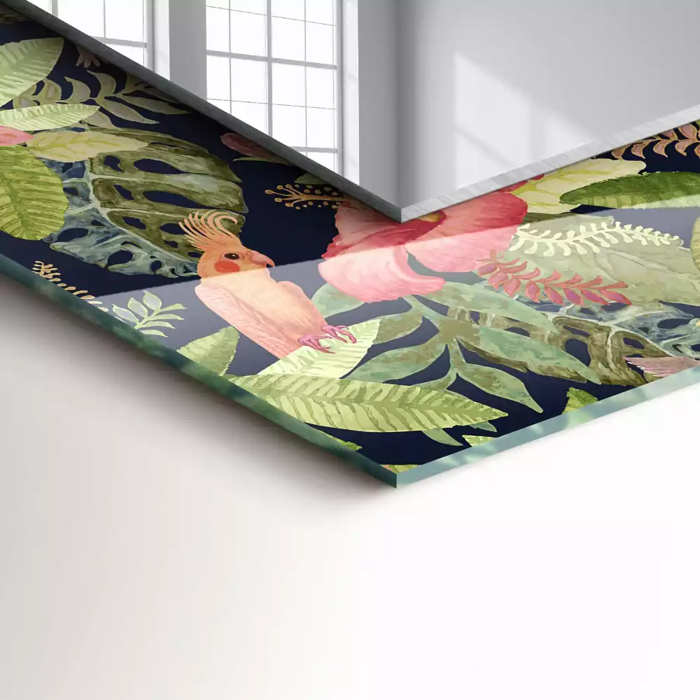 Obdélníkové dekorační zrcadlo Květiny a ptáci