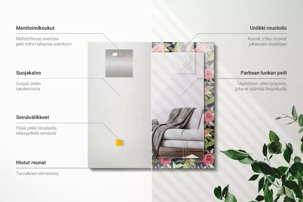 Obdélníkové dekorační zrcadlo Květiny a ptáci