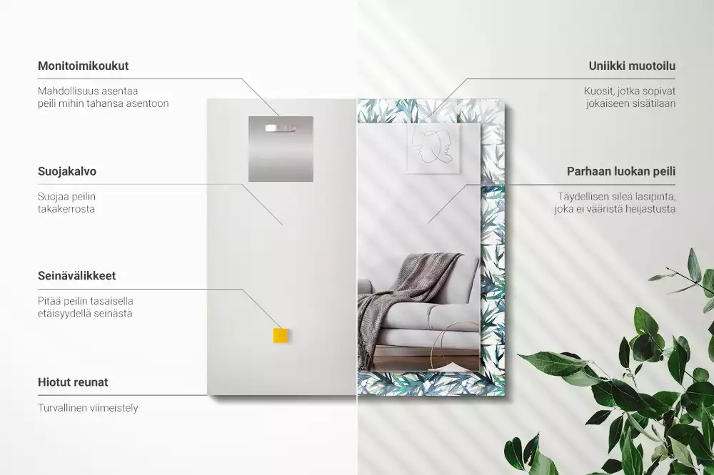 Obdélníkové dekorační zrcadlo Akvarelové bambusové listy