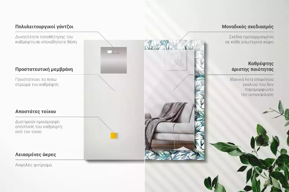 Obdélníkové dekorační zrcadlo Akvarelové bambusové listy