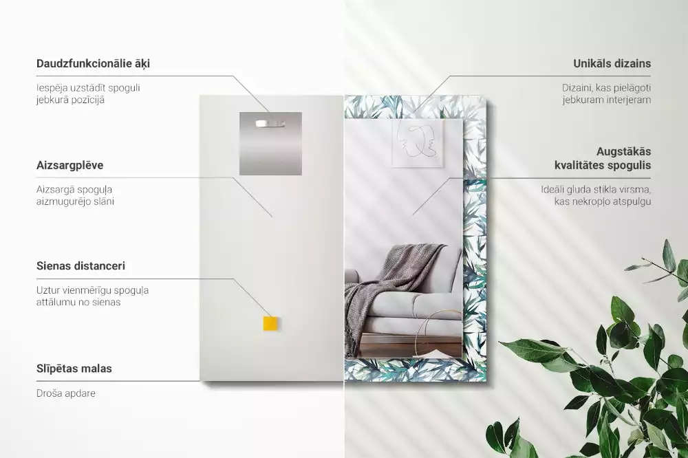 Obdélníkové dekorační zrcadlo Akvarelové bambusové listy