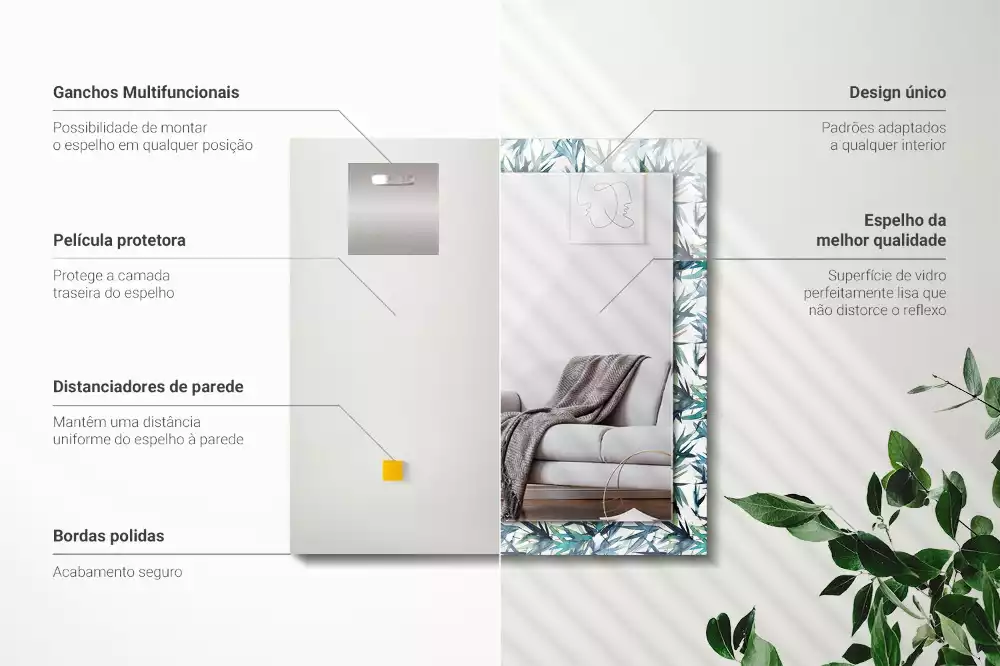 Obdélníkové dekorační zrcadlo Akvarelové bambusové listy