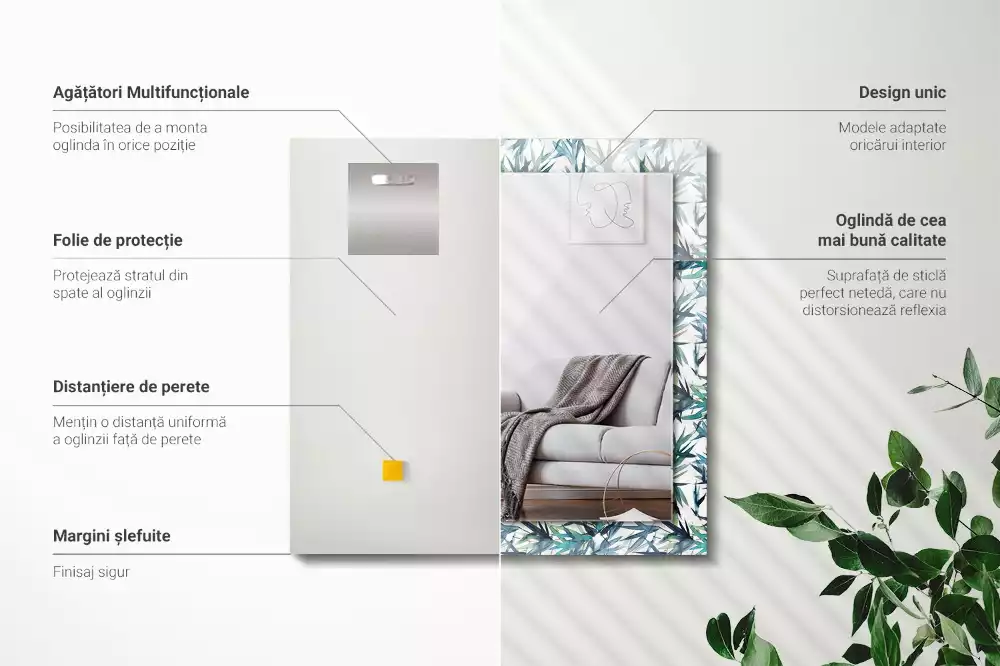 Obdélníkové dekorační zrcadlo Akvarelové bambusové listy