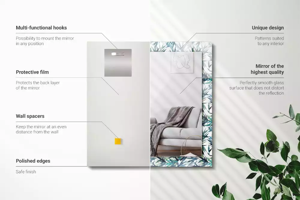 Obdélníkové dekorační zrcadlo Akvarelové bambusové listy