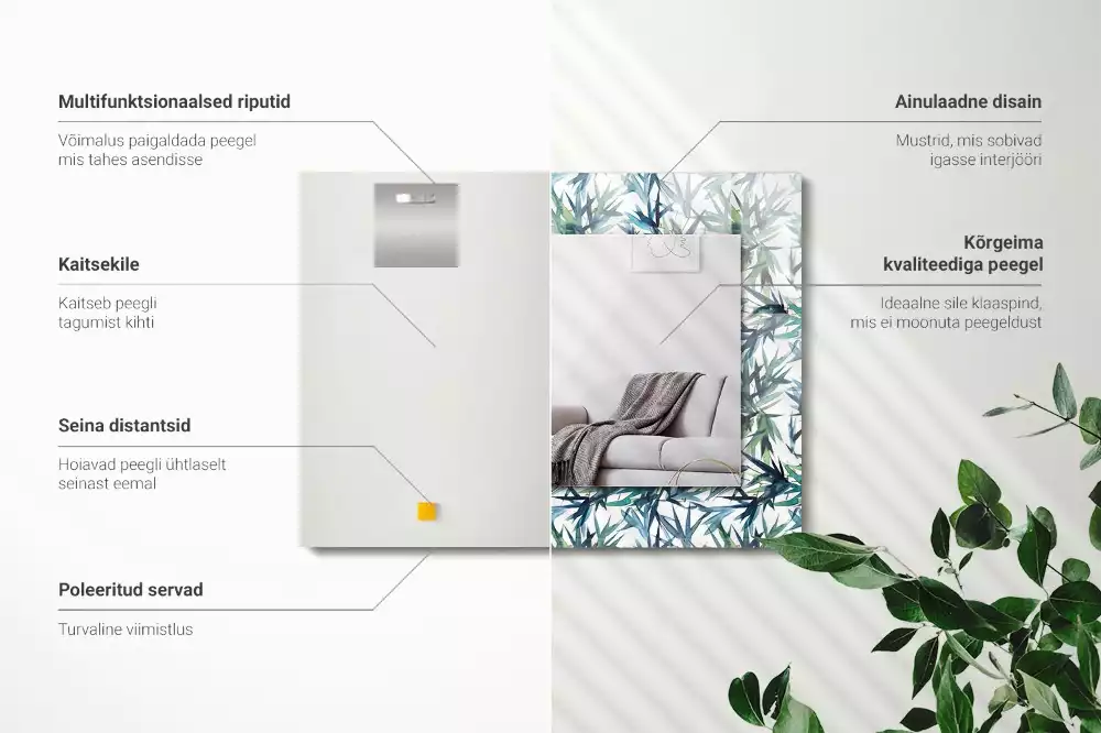 Obdélníkové dekorační zrcadlo Akvarelové bambusové listy