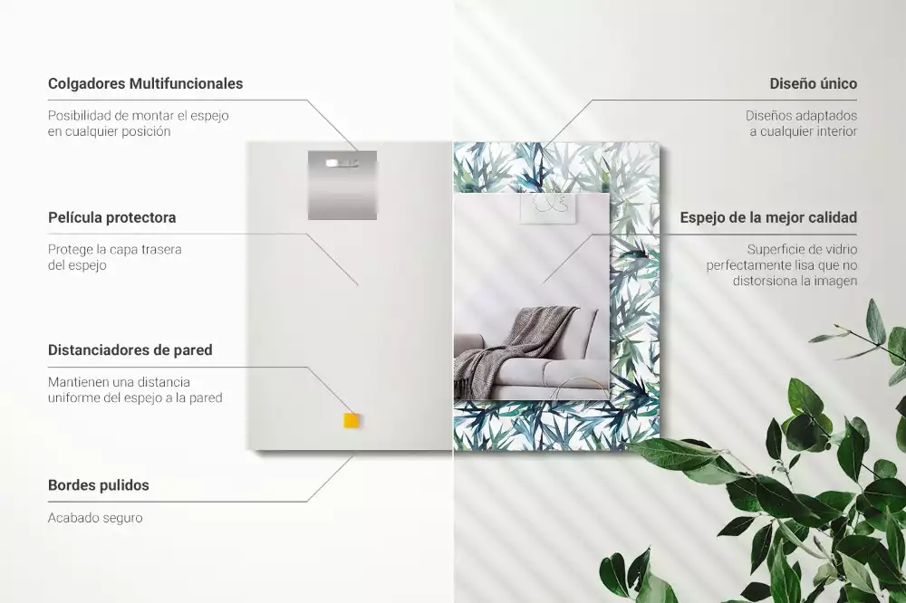 Obdélníkové dekorační zrcadlo Akvarelové bambusové listy